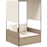 Maison Chic Dvojni Ležalnik - Sončna ležalnik s streho in zavesami bež poli ratan, (22043302) | Shoptok.si