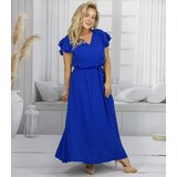 Pri Long dress tied at the waist with short sleeves with frill CELINA | shoptok.hr