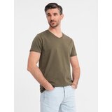 Ombre Men's BASIC classic cotton T-shirt with a serape neckline - dark olive | Shoptok.si