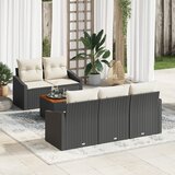 vidaXL 6-delni vrtni kavč set z blazinami, črn, poli ratan, akacija | Shoptok.si