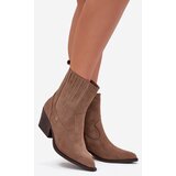 Boto Suede Cowboy Ankle Boots Women's Heeled Insulated Khaki Dylira | Shoptok.si