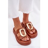 Boto Women's Platform Sandals with Golden Detail Camel Ularinea | Shoptok.si
