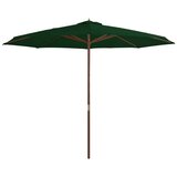 Zunanji senčnik z lesenim drogom 350 cm zelen | Shoptok.si