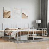 The Living Store Kovinski posteljni okvir z vzglavjem in vznožjem bel 193x203 cm - Posteljni Okvir, (21530004) | Shoptok.si