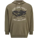 Jack & Jones Plus Sweater majica 'FONNE' maslinasta / crna / prljavo bijela