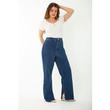 Şans Women's Plus Size Navy Blue Slit Jeans Trousers Cene