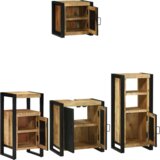 vidaXL Set namještaja za kupaonicu 4 pcs Smeđa Čvrsto drvo manga | shoptok.hr