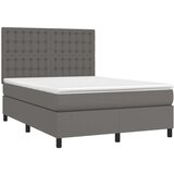 vidaXL Krevet box spring s madracem LED sivi 140x190cm od umjetne kože | shoptok.hr