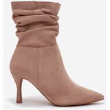 Boto Women's Heeled Ankle Boots With Wrinkled Shaft Eco Suede Zip Beige Ulisse | Shoptok.si