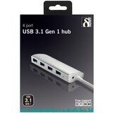 Deltaco USB 3.0 hub, 4xUSB-A ženski, aluminij, 0,3m, srebrni | Shoptok.si