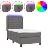 Maison Chic Box spring postelja - Vzmetna postelja z vzmetnico LED siv 90x190 cm umetno usnje SL2801, (21908649) | Shoptok.si