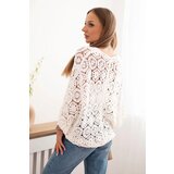 Kesi Włoski Ladies' summer openwork sweater with short sleeves and loose fit ecru | shoptok.hr