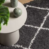  Čupavi moderni tepih s visokim vlaknima crni i krem 240x240 cm | shoptok.hr