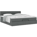 vidaXL Otomanski posteljni okvir z vzmetnico siv 160x200 cm blago | Shoptok.si