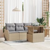 vidaXL 5-delni vrtni sedežni set z blazinami bež poli ratan akacija | Shoptok.si