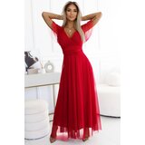 numoco basic 562-7 NASTIA Long dress with a neckline and short sleeves - red | Shoptok.si