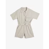 Koton Jumpsuit with Short Sleeves, Shirt Collar with Belt, Pockets and Snaps with Snap Buttons.