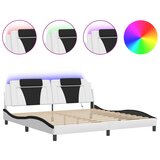 Maison Chic Posteljni okvir - Dvoposteljna postelja - Zakonska postelja z LED lučkami belo črn 200x200 cm umetno usnje-J5656, (21762268) Cene