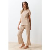 Trendyol Beige Ribbed Knitted Pajamas Set Cene