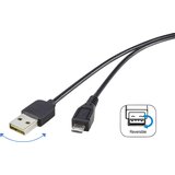 Renkforce USB kabel USB 2.0 USB-A vtič\, USB-mikro-B vtič 1.80 m črna primeren za obojestranski priključek \, pozlačeni konektorji RF-4096110, (20416153) | Shoptok.si