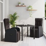 vidaXL 3 delni vrtni jedilni set z blazinami Črn poli ratan | Shoptok.si