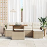 vidaXL 6-delni set vrtnih kavčev z blazinami Bež poli ratan | Shoptok.si