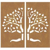vidaXL Vrtna stenska dekoracija 2 kosa 105x55 cm corten jeklo drevo | Shoptok.si