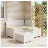 vidaXL Dvosjedni vrtni sofa s jastucima u ratan izgledu 3-sjedalo PP - Bijela Sofa + srednji + kutni s kremastim jastučićem | shoptok.hr