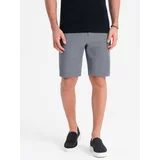 Ombre Men's shorts made of two-tone melange knit fabric - navy blue