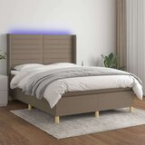  Box spring postelja z vzmetnico LED taupe 140x190 cm blago, (20898643) Cene