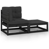 Maison Chic Seti vrtnega pohištva - Vrtna garnitura - Vrtni pohištvo set 2-delna z blazinami črna trdna borovina, (21809910) | Shoptok.si