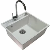 Set sudopera sa slavinom i sifonom selena bela + chrome swan slavina + hrom ugradni dozer