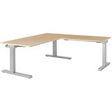 mauser Pisalna miza, s priključkom, ŠxG 1600 x 800 mm, kotni element na desni strani (širina 1000 mm), plošča imitacija javorja, ogrodje aluminijasto | Shoptok.si