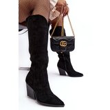 Boto Suede Cowboy Boots Fashionable Black Delia | Shoptok.si