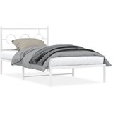 Maison Chic Kovinski Posteljni okvir - Dvoposteljna postelja - Zakonska postelja z vzglavjem bel 100x190 cm, (21693205) | Shoptok.si