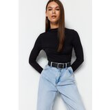 Trendyol Black Ruffle Detail Stand Collar Fitted/Long Sleeves, Fitted Knitted Stretch Blouse | Shoptok.si