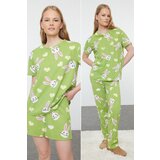 Trendyol green 100% Cotton Rabbit and Heart Patterned Knitted Pajama Set | ePonuda.com