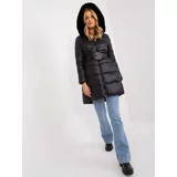 Fashion Hunters Black quilted winter jacket with belt