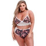 BACI Plus Size - komplet modrčka s cvetlično čipko in visokim pasom Cene