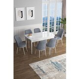 Hanah home Han - White, Grey WhiteGrey Extendable Dining Table & Chairs Set (7 Pieces) | ePonuda.com