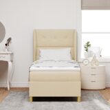 Box Spring Krevet s Madracem - Krem 100x200 cm Tkanina | shoptok.hr