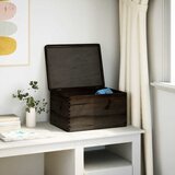  Drvena kutija s poklopcem crna 40x30x23 cm puno drvo bor | Eponuda.com