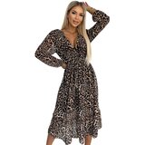 Numoco Long chiffon dress with neckline, ruffle and belt | Shoptok.si