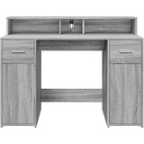  Radni stol s LED svjetlima siva boja hrasta 120x55x91 cm drveni | Shoptok.si