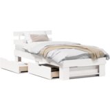 vidaXL Konstrukcija postelje s predalom z vzglavjem Bela 90 x 190 cm Borovo les | Shoptok.si