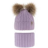 AGBO Girl's winter set: hat and tube scarf violet with two pompoms Amala | shoptok.hr