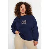 Trendyol Curve Navy Blue Thick Fleece Inside Embroidery Detailed Knitted Sweatshirt cene