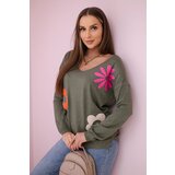 Kesi Sweater blouse with khaki floral pattern Cene