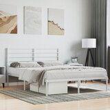 The Living Store Kovinski posteljni okvir z vzglavjem bel 135x190 cm - Posteljni Okvir, (21525488) | Shoptok.si