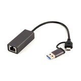 Gembird USB 3.2 + Type C Gigabit LAN Adapter, Space Grey Cene